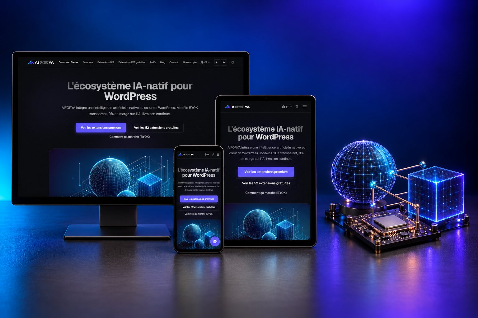 Le site aiforya.fr sur un ordinateur, une tablette et un téléphone